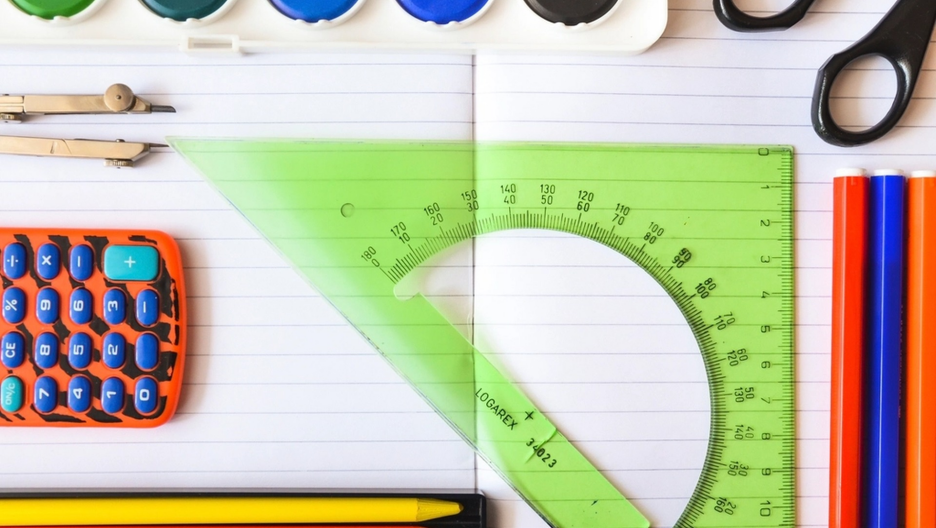 Some math-related stationery includes: 1. Rulers 2. Pens 3. Calculators 4. Compasses 5. Scissors