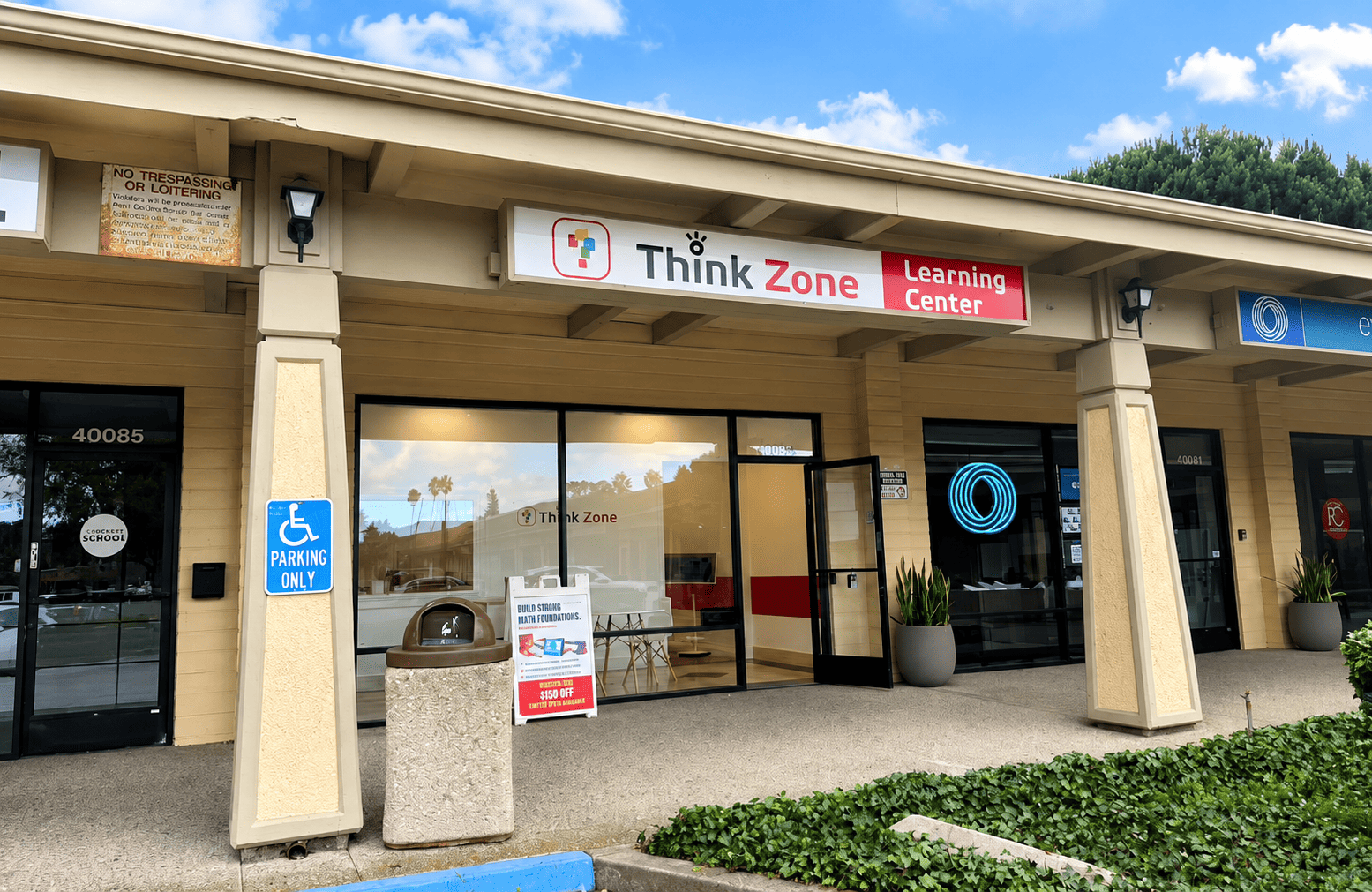 The view of the front entrance of the ThinkZone Fremont campus